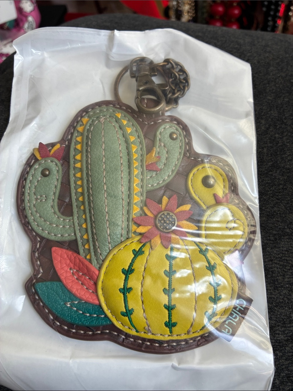 Chala Multicolor Cactus Leather Keychain - Green & Yellow
